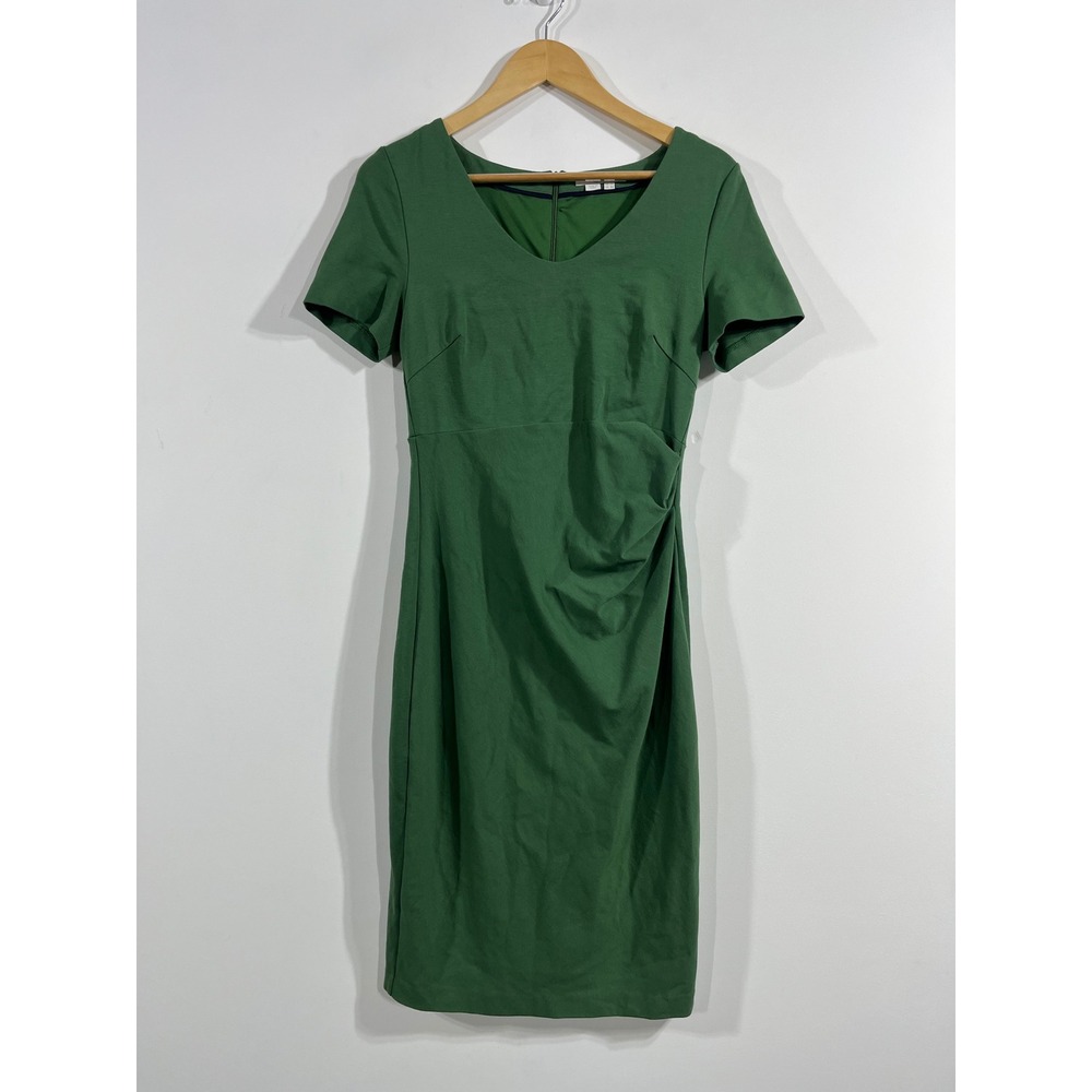 Boden Career Minimalist Ruched Sheath Dress Womens 8 Green Office Neutral Chic - Picture 2 of 10